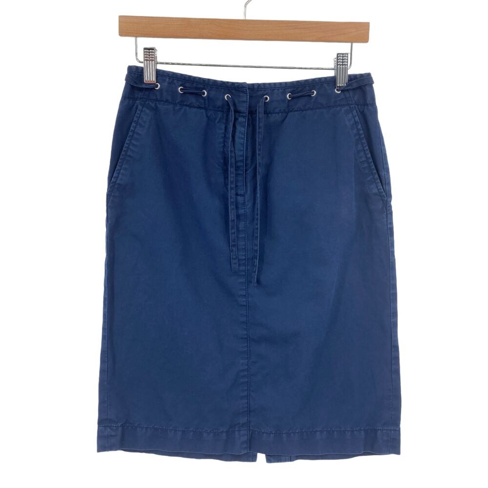Talbots Skirt Business Womens Size 2 Blue Cotton Slash Pockets Vented Drawstring
